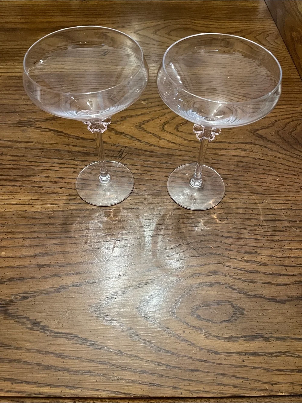 Pink Bow Coupe Cocktail Glasses - Clear Stemware (Set of 2)